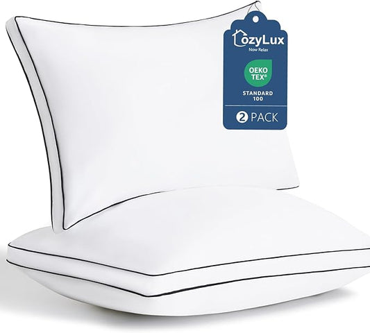 CozyLux Pillows Queen Size Set of 2, Soft and Supportive 3D Down Alternative Bed Pillow for Sleeping 2 Pack White, Luxury ...