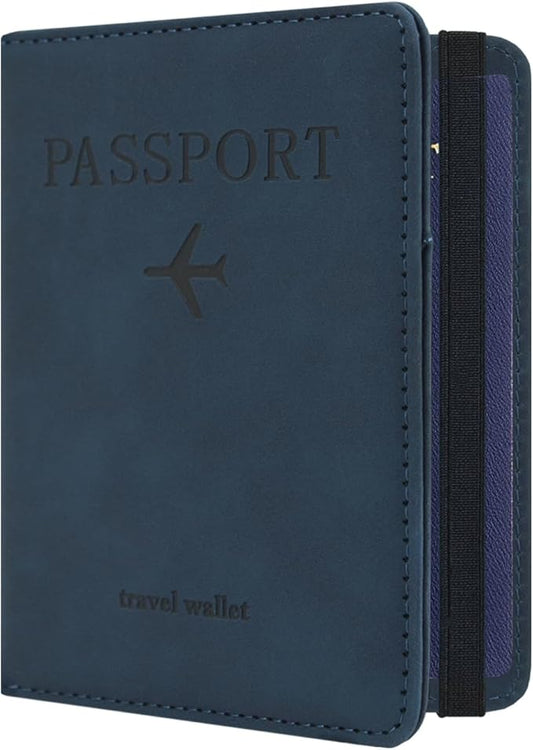 Generic Unisex Adult Passport Holder, Blue RFID Protected Faux Leather Bi-Fold Travel Wallet