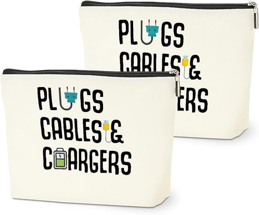 2 PCs Cable Organizer Bag Funny Makeup Bag Charger Bag Plugs Cosmetic Bag, Travel Storage Bag for Charging Cord Electronic...