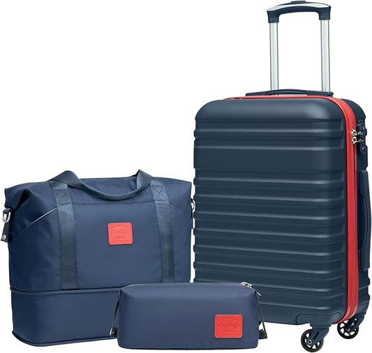 Coolife Suitcase Set 3 Piece Luggage Set Carry On Hardside Luggage with TSA Lock Spinner Wheels (Navy+Red, 3 piece set (D...
