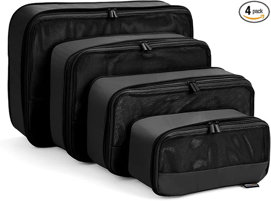 SOARSAIL 4 Set Compression Packing Cubes for Travel, Wrinkle-Resistant Memory Fabric Luggage Organizers, Lightweight Expan...