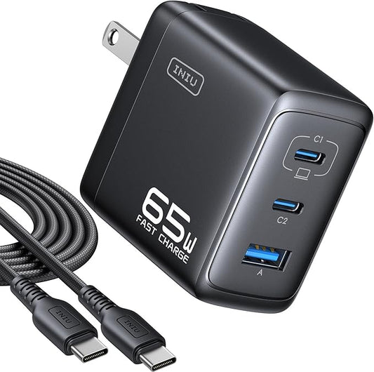 INIU for iPad Charger, 3-Port 65W PD iPad Charger Fast Charging with USB C to C Cable Cord, Compact Type C Wall Charger wi...