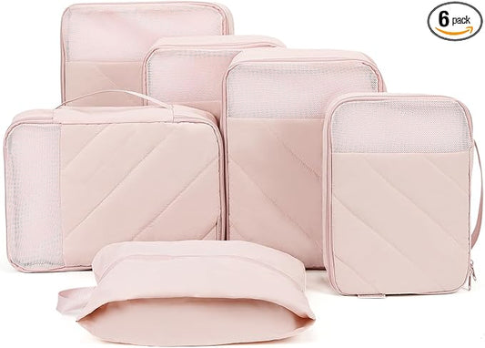 NISHEL 6 Set Packing Cubes for Travel, Luggage Organizer Bags with Shoe Bag, Lightweight, Durable Space Saver Bags Travel ...