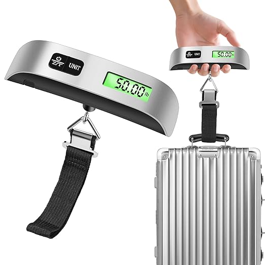 Digital Luggage Scale for Travel, Hanging Suitcase Weight Scale with High Accuracy ±0.35oz/10g, 110lb/50kg Capacity, Backl...