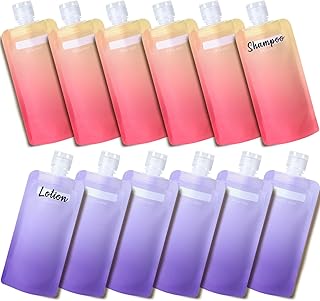 PACKISM Travel Pouches for Toiletries - 12 Pack Leak Proof 3oz TSA Approved Travel Size Containers, Stand Up, Slim & Light...