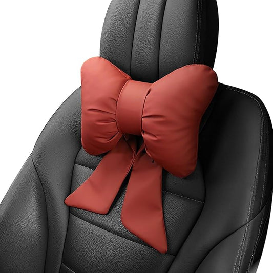 2 Pcs Bow Car Neck Pillow,Softness Car Headrest Pillow for Driving With Adjustable Strap,Wine Red Neck Pillow for Car's,Co...