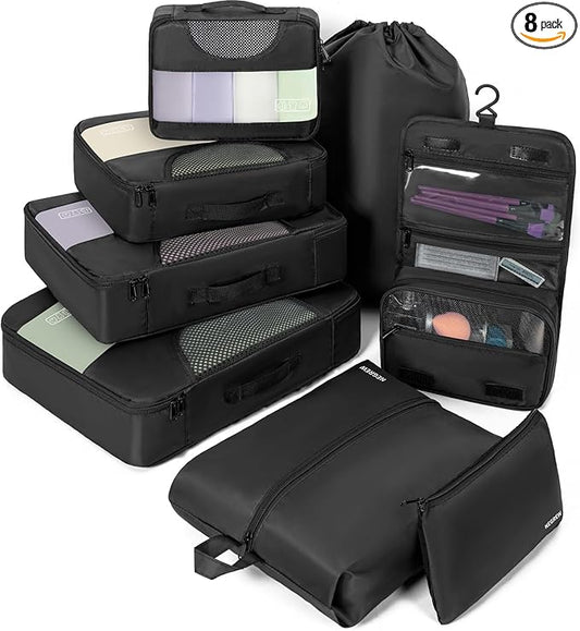 FREEAMG Packing Cubes 8 Set Suitcase Packing Cubes Breathable Mesh Travel Cubes Organizer for Packing Lightweight Vacation...