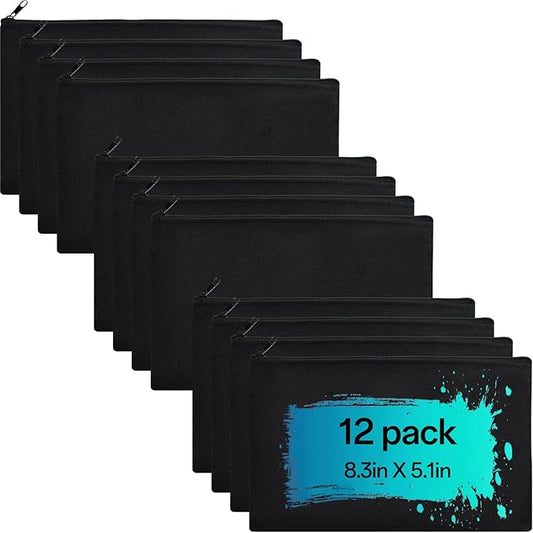 ZeeDix Canvas Pouch- Multi-purpose Cosmetic Bag with Zipper, DIY Craft Canvas Zipper Pouch Blank Makeup Bags Bulk Travel T...