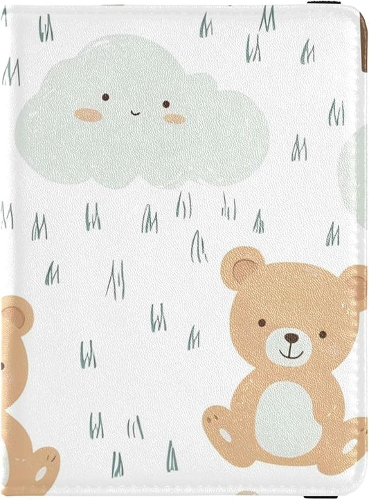Bear Cloud Tree Pattern Leather Passport and Vaccine Card Wallet Combo Passport Case Travel Documents Wallet Passport Hold...