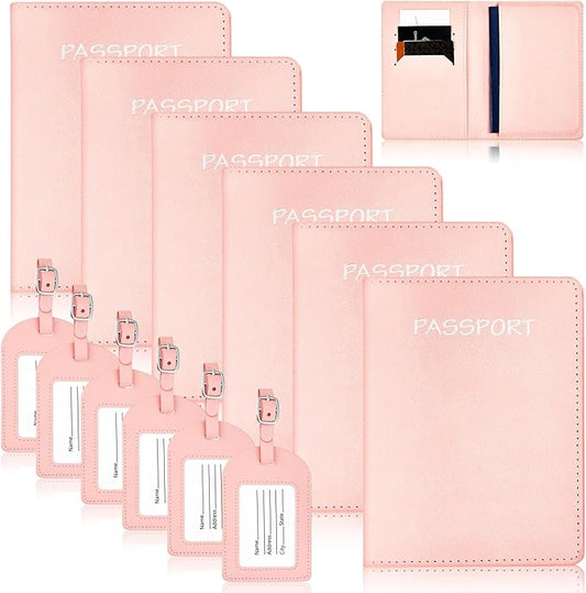 12 Pcs Women Passport Holder and Vaccine Card Combo with Luggage Tag Include 6 Pcs Travel Passport Cover 6 Pcs Cute Tag Pa...