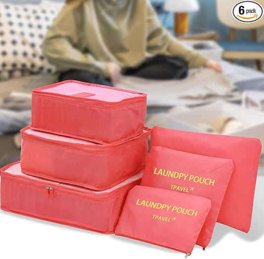 Packing Cubes 6 Set Luggage Packing Organizers for Travel Accessories Suitcase Organizers Travel Essentials (Watermelon red)