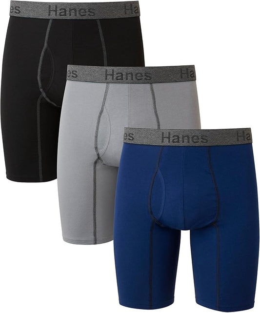 Hanes Men's Underwear Boxer Briefs or Long-Leg Boxer Briefs Pack, 3 Pack, No-Ride-Up, Stretch-Cotton Men Clothing