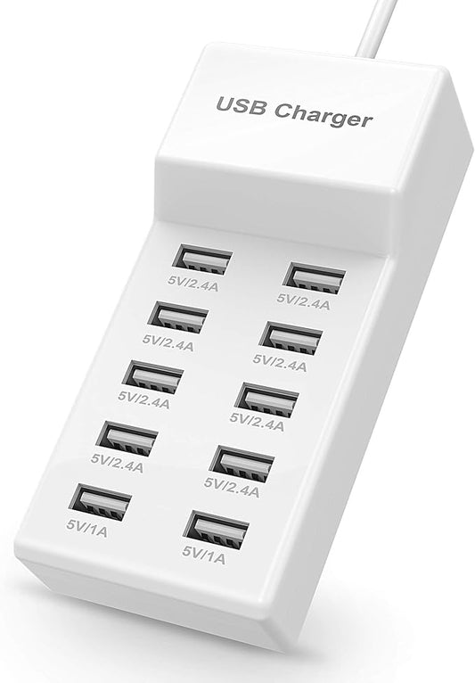 USB Charger Station Block with Rapid Charging Auto Detect Technology Safety Guaranteed 10-Port Family-Sized Smart USB Port...