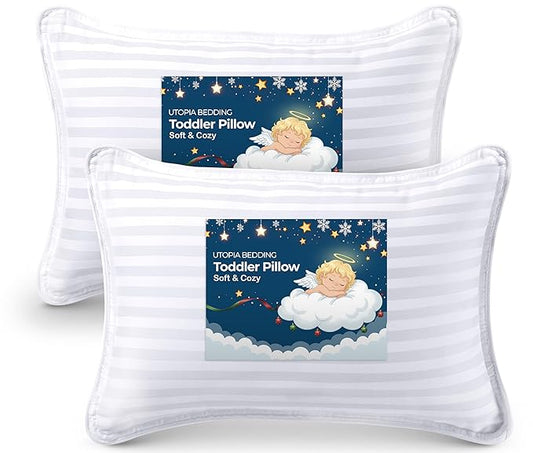 Utopia Bedding Toddler Pillow (White, 2 Pack), 13x18 Pillows for Sleeping, Soft and Breathable Cotton Blend Shell, Small K...