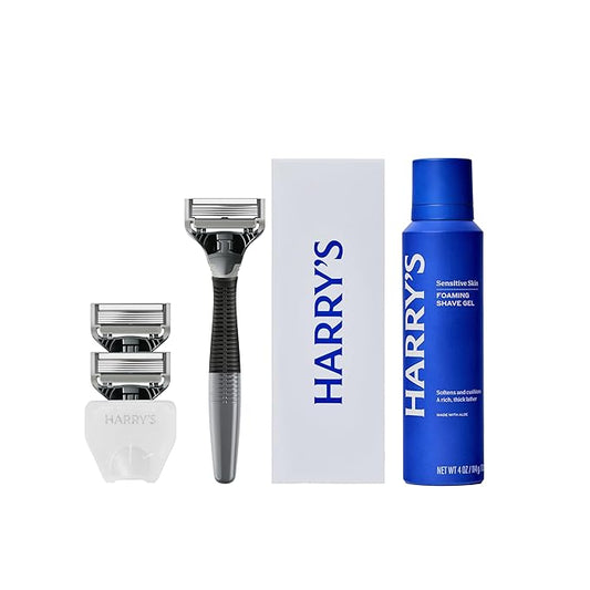 Harry's Original Shaving Kit for Men - Razor Handle, 3 Razor Blade Refills, Foaming Shave Gel, and Travel Blade Cover - Ge...
