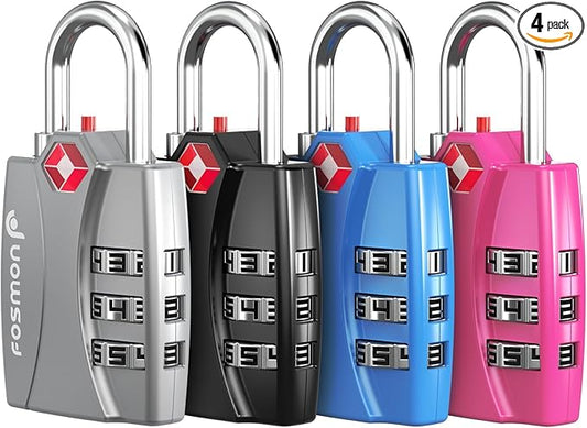 Fosmon TSA Approved Locks for Luggage. Suitcase Locks with Open Alert Indicator, 3 Digit Combination Padlock with Alloy Bo...