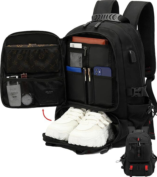 SecretShushBling Large Laptop Backpack with Shoe Compartment, Waterproof Rucksack 15.6/17 Inch, Travel School Gym Work Col...