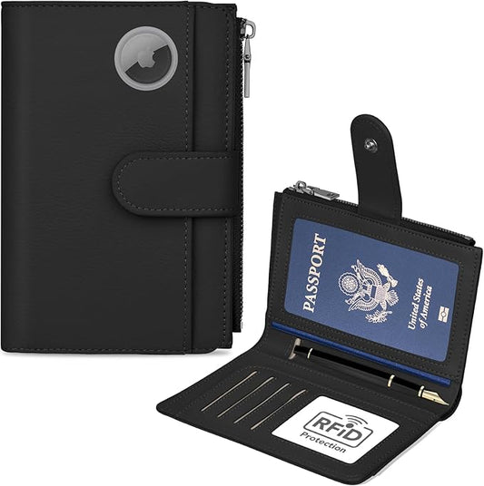 Passport Holder for Travel, Leather Passport Wallet with Airtag Slot, RFID Blocking Travel Wallet for Women Men, Passport ...