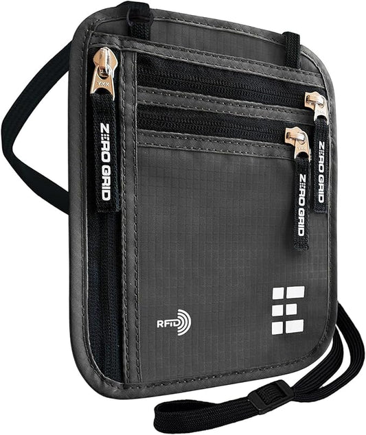 Neck Wallet for Travel & Passport Holder with RFID Blocking - Slim & Easy to Conceal Nylon Travel Pouch for men & women - ...