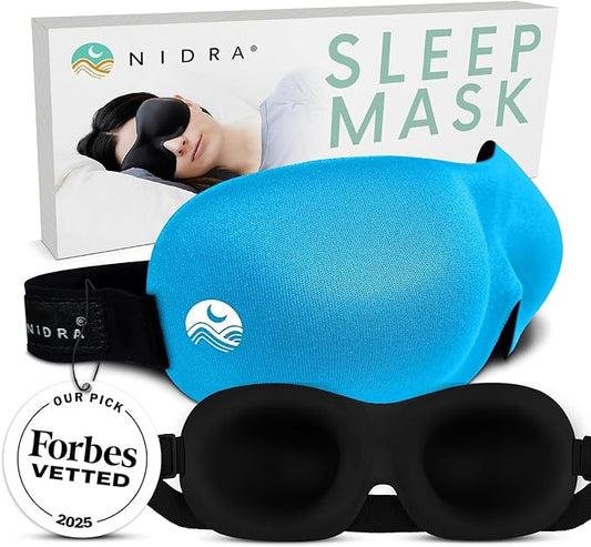 Nidra Contoured Sleep Mask for Side Sleepers – Zero Pressure Fit, Light Blocking Eye Shade for Sleeping & Travel – Blue, S...