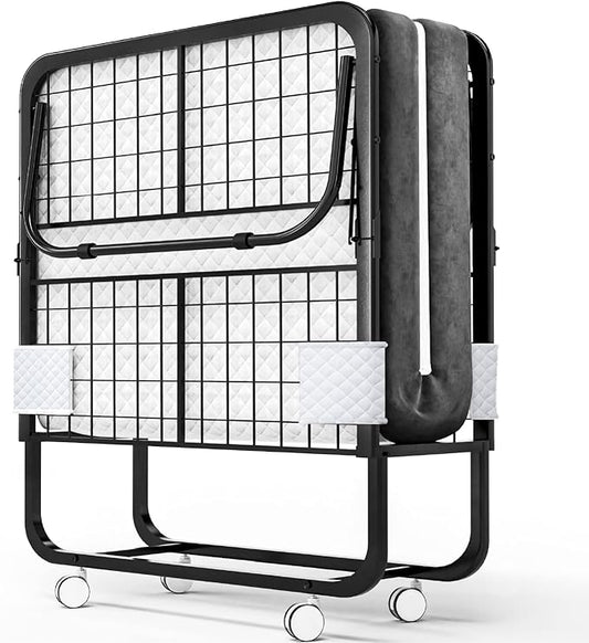 EconoHome Folding Bed with Mattress - 75x31 Cot Size Frame - Portable Rollaway Guest Bed with 5-inch Memory Foam Mattress...