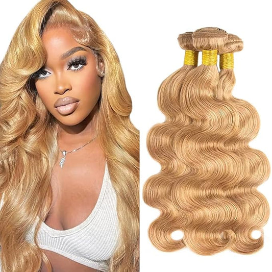 #27 Blonde Bundles Human Hair Body Wave Bundles 12 14 16 Inch Unprocessed Brazilian Virgin Remy Hair 3 Bundle Honey Blonde...