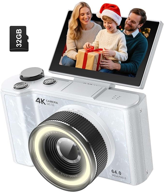 W & O Digital Camera for Teens,Kids Digital Camera with 32G SD Card，180° Flip Screen Camera for Photography Vlogging with ...