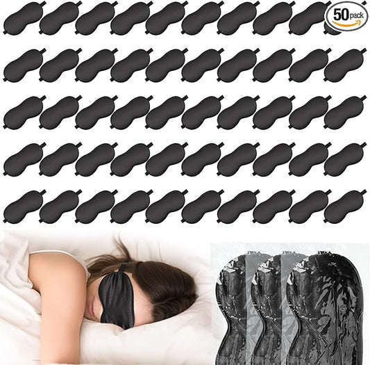 Newcotte 50 Pcs Silk Sleep Eye Mask for Sleeping Adjustable Elastic Strap Blackout Smooth Soft Eye Covers No Pressure Slee...