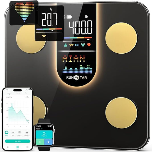RunStar Scale for Body Weight, Smart Scale with 8-in-1 VA Display, High Precision Bathroom Digital Scale for Body Weight H...