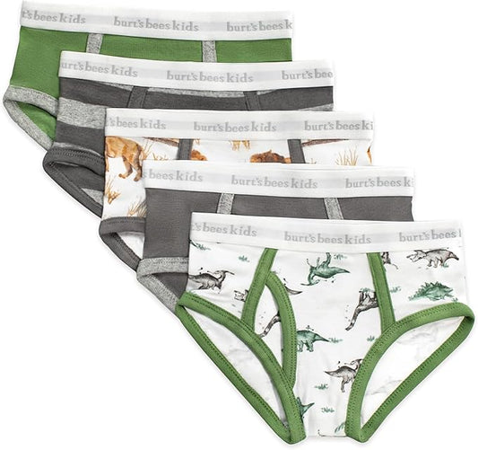 Burt's Bees Baby Boys' Underwear Set - Breathable 100% Organic Cotton Undies, Pack of 5 for Toddler 2T to 8 Years Old