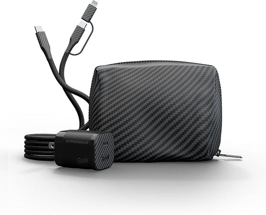 HyperGear 30W GaN USB C Cable with USB-C Charger Block (Carbon Fiber), 2-in-1 Lightning Cables & Type C Chargers Fast Char...