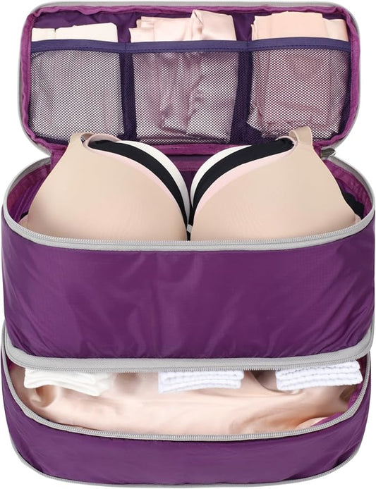 Cambond Travel Underwear Organizer Bag - 4-in-1 Double Layer Lightweight Bra Organizer, Portable Expandable Compression Pa...
