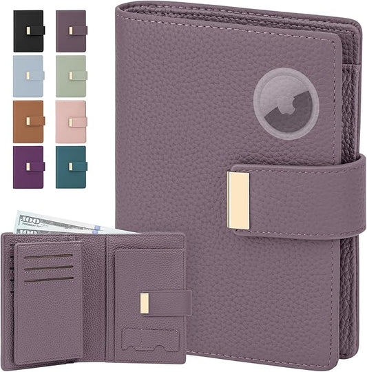 BKNOOU RFID Blocking Passport Holder with Airtag - Leather Travel Passport Wallet for Women, Slim Bifold Travel Passport H...