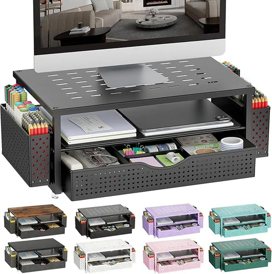 gianotter Desk Organizers and Accessories, Monitor Stand with Drawer and 2 Pen Holder, Desktop Organizer Suitable for Offi...