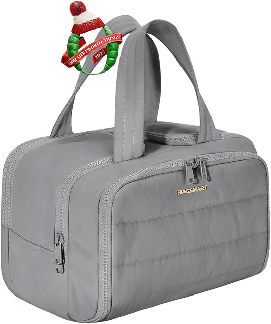 BAGSMART Travel Toiletry Bag, Lightweight Large Wide-open Travel Bag for Women, Puffy Cosmetic Makeup Bag Organizer with H...