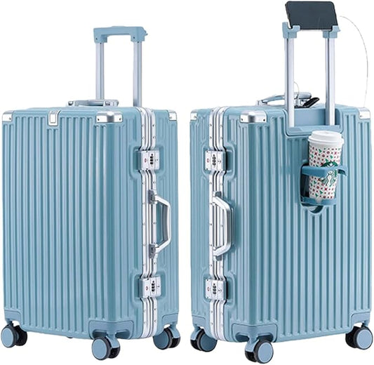 TIYFIY Aluminum Frame Carry-On Luggage with TSA Lock, Zipperless Design, Cup Holder & Charger, 360° Rotatable, Airline-App...