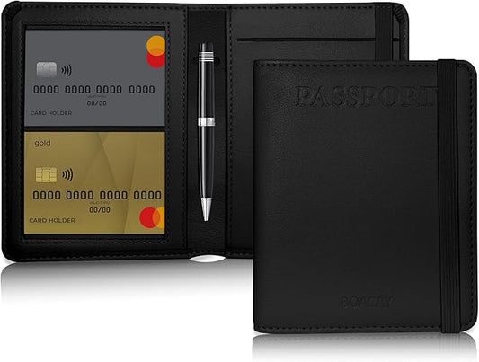 BOACAY Passport Holder and Vaccine Card Slot Combo - Travel Wallet and Waterproof Case for Women, Men, Kids - PU Leather P...