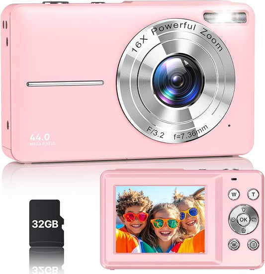 Digital Camera, Latest FHD 1080P Digital Camera for Teens with SD Card Anti Shake Point and Shoot Cameras Portable 16X Zoo...