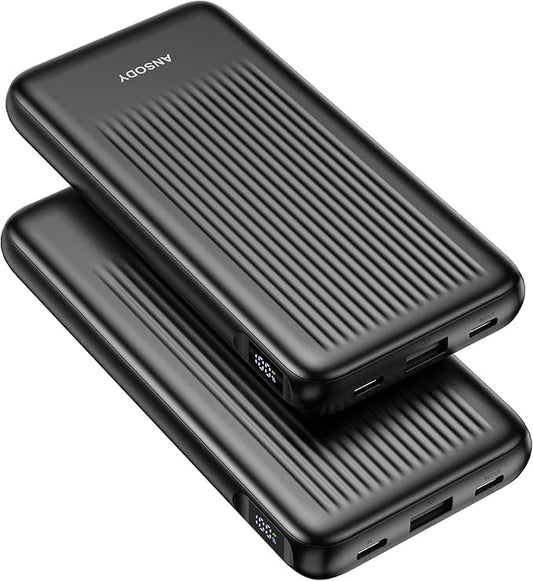 Ansody 2-Pack Portable Charger, 10000mAh 22.5W Compact USB C Power Bank Fast Charging with 2 Outputs & 2 Inputs, LED Displ...