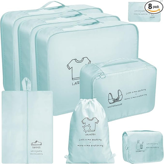 SKYREH 8 Set Travel Packing Organizers- Luggage Organizer for Suitcase Organization with Hanging Toiletry, Shoe & Laundry ...