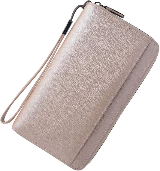 Travel Document Organizer RFID Blocking Leather Multiple Passport Wallet Family Holder Id Wrist Strap(Rose Gold)