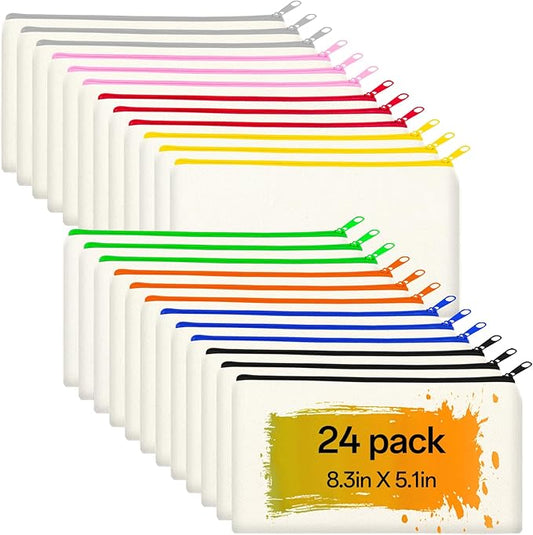 ZeeDix Canvas Pouch- Multi-purpose Cosmetic Bag with Zipper, DIY Craft Canvas Zipper Pouch Blank Makeup Bags Bulk Travel T...