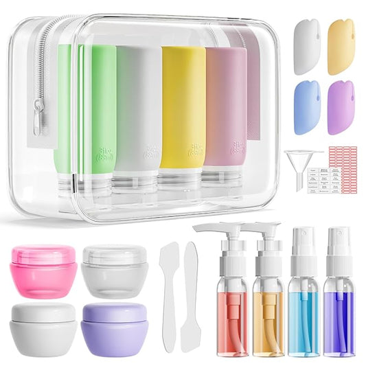 Muslish 21 Pack Leak Proof Silicone Travel Bottles Set, TSA Approved Containers for Toiletries, Travel Size Accessories an...