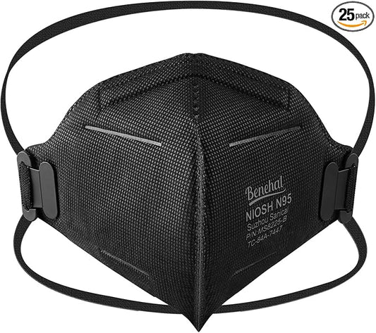 benehal NIOSH Approved N95 Face Masks Particulate Respirators, Pack of 25 N95 Masks, Individually Wrapped, Black