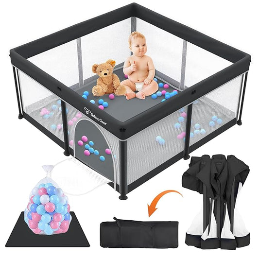 Taleco Gear Foldable Baby Play Pen with Mat, 50''x50'' Playpen for Babies and Toddlers, Playpen for Baby with Gate, Breath...