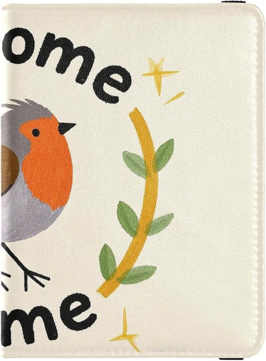 Welcome Home Cute Cartoon Bird Leather Passport and Vaccine Card Holder Combo Travel Documents Organizer Protector Passpor...