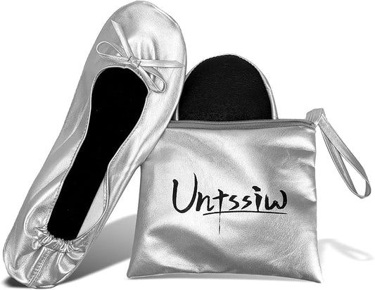 Untssiw Women's Foldable Portable Ballet Flat Roll Up Slipper Shoes with Travel Pouch - Fold Up Ballet Flats for Women - B...
