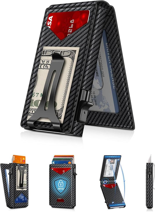 GHUKY Wallet for Men RFID Wallet with Money Clip, Slim Pop Up Card Holder for 10-12 Cards, Minimalist Smart Credit Card Ca...