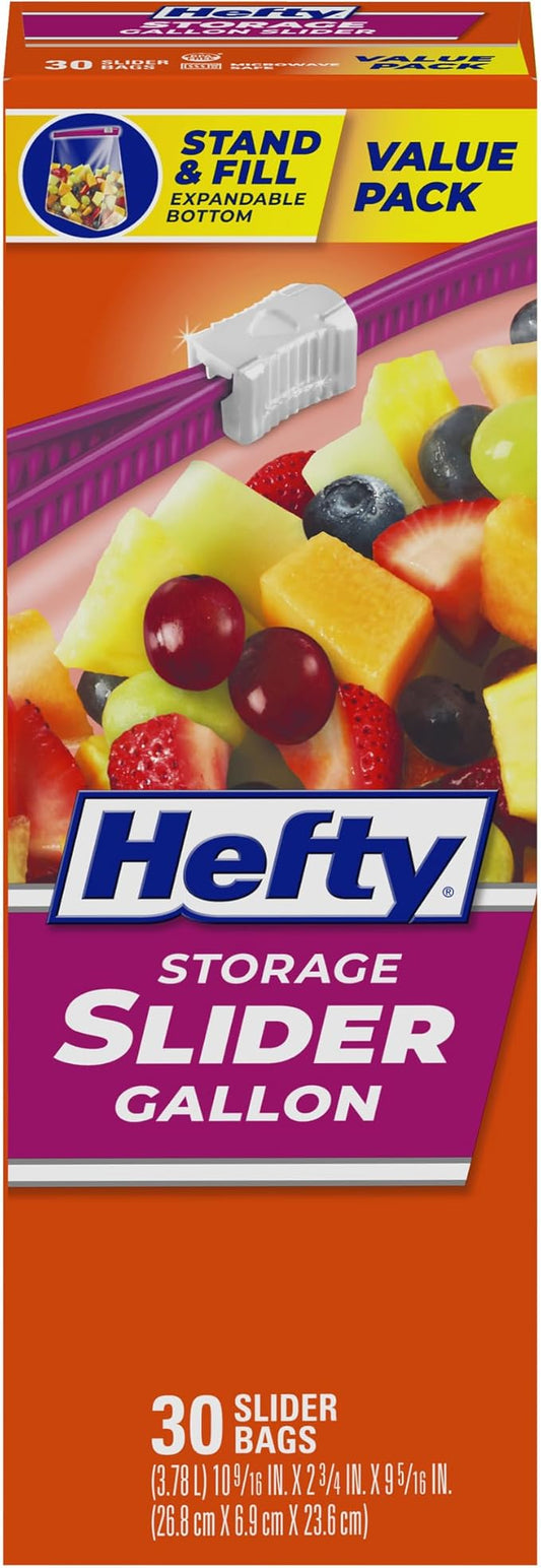 Hefty Slider Kitchen Storage Bags, Gallon Size, 30 Count