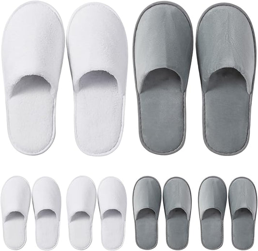 DECOUE 6 Pairs Disposable Slippers for Guest, Non Slip Spa Slides Washable Reusable House Shoes Hotel Indoor Slippers for ...